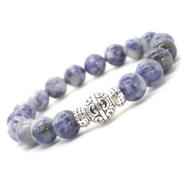 Ethnisches Armband für Männer aus blauen Jaspisperlen und zentraler Perle aus silbernem Metall