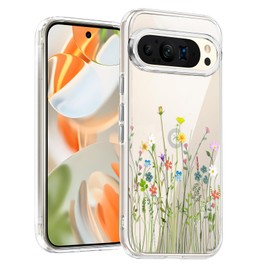 Unov Case Compatible with Pixel 9 Pixel 9 Pro Case Clear Transparent Slim Protective Case Soft TPU Bumper Embossed Pattern Shock Absorption (Flowers Bouquet)