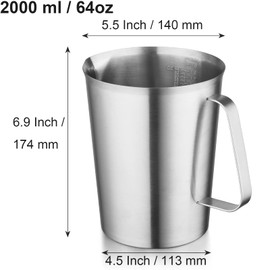 CURTA 18/8 Stainless Steel Measuring Cup with Handle and Pour Lip, Metal Pitcher with Oz and ML marking, 64OZ/2 Liter- 8 Cup), Heavy-Duty Pitcher