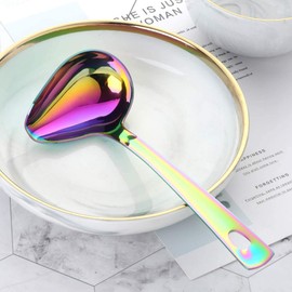 Sauce Spoon Length 22 cm Stainless Steel Sauce Spoon, Rainbow Colour Ladle Spoon 2 Pieces Pouring Spoon, Width 8.4 cm Large Soup Spoon Serving Spoon with Hanging Hole