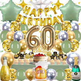 Zaztytoy Balloons Decoration 60th Birthday - Complete Party Set in Green & Gold, Elegant Decoration for Men and Women, High Quality Party Decoration for Anniversaries, Celebrations, Party