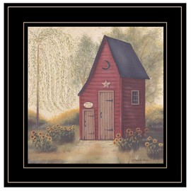 Trendy Decor 4U Folk Art Outhouse II Framed Wall Art for Living Room, Home Wall Decor Framed Print for Bedroom by Pam Britton, Black Frame