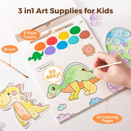 Paint with Water Books for Toddlers, Mess Free Watercolor Painting Activity for Kids Ages 1-3, 2-4, 4-6, Art Craft Coloring Gift with Brush, Kids Stocking Stuffers, Dinosaurs