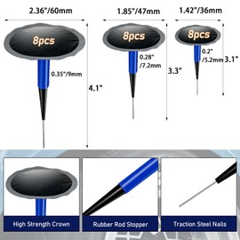 Socpuro Tire Repair Patch Plug Kit 24Pcs Rubber Puncture Repair Nail Universal Mushroom Plug with Extra 4mm Twist Drill Bits for Vehicle