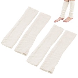 EUPSIIU 2 Pairs Women Knitted Leg Warmers, Knit Leg Warmers, White Leg Warmers, Warm Long Boot Socks, Soft Winter Knit Crochet Anklewarmers, Ankle Warmers for Women Girls (White)
