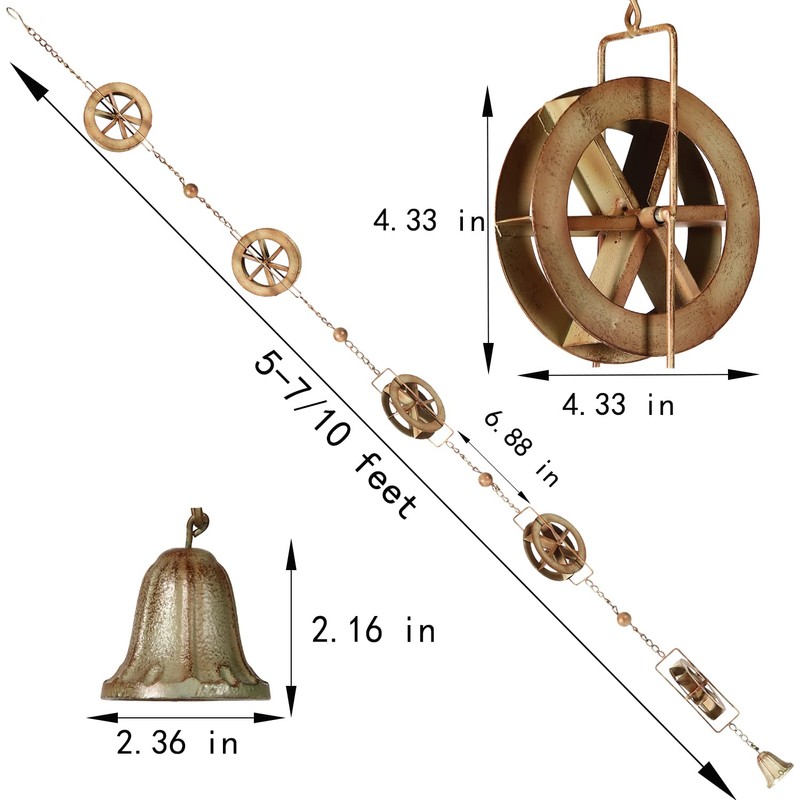 AINISIS 5-7/10-Feet Gutter Rain Chain,Water Wheel Rain Catcher Chain Outdoor