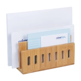 Relaxdays Bamboo Document Holder, 3 Compartments, Practical Letter Stand, for Office, Letter Holder, H x W x D: 13 x 18 x 8 cm, Natural