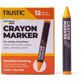 Trustic Universal Crayon Wax Marker for Industrial and Craft Detailed Marking on Lumber Metal Carton Ceramics Concrete Glass Plastic Tire 4 x 1/2", Pack of 12 (Yellow)