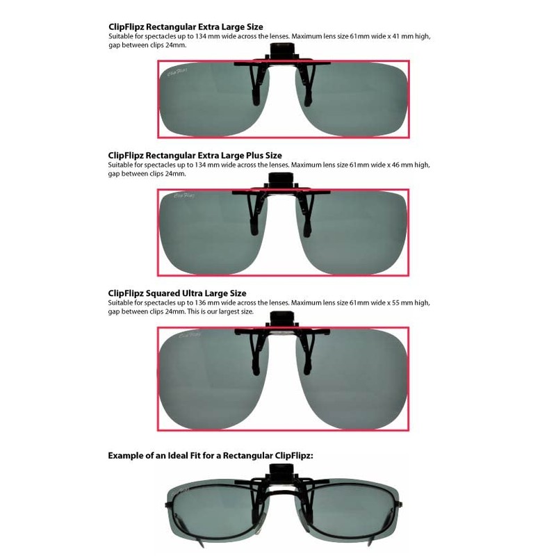 ClipFlipz Rectangular Polarised Medium/Smoke Clip On Flip Up Sunglasses, Grey,