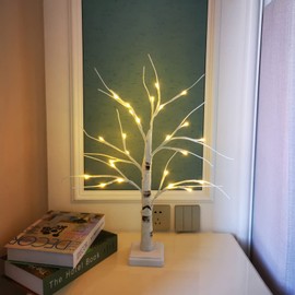 Pete Mici 2 Pack White Birch Tree with LED Lights 2FT 24 LED Battery Operated&USB Powered for Christmas Deocration White Artificial Bonsai Tree Lamp for Wedding Home Decoration