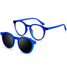 Blue Light Glasses for Kids with Clip On Sunglasses Polarised, Round shape Gaming Computer Glasses Outdoor Glasses for Boys Girls