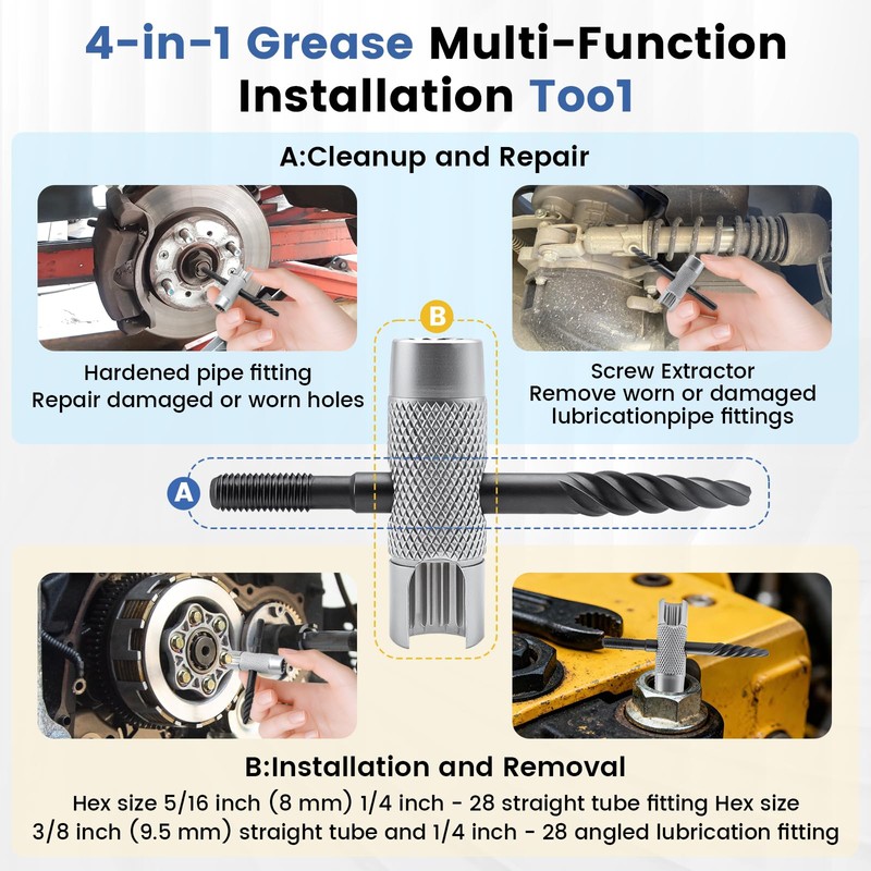 KCMOSGI 2 Pcs Grease Fitting Tool, 4-in-1 Grease Zerk Fitting