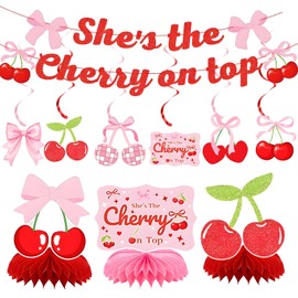 Cherry Birthday Party Decorations,She's The Cherry On Top Honeycomb Centerpieces Decorations, Cherry Garland Decor Cute Summer Fruit Cherries Hanging Swirl for Wedding Bridal Baby Shower Supplies