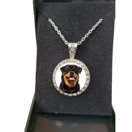 PJ4U Rottweiler Dog Pet Family Silver Colour Necklace With Diamante Pendant And Gift Box