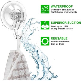 Suction Cup Hooks - 6 Pack Suction Hooks Reusable Powerful Waterproof Shower Hooks - Heavy Duty Vacuum Suction Hanger for Wreaths, Shower, Window, Towel