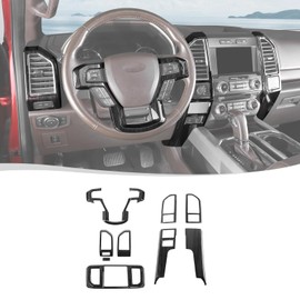 Voodonala for F-150 2015-2020 Center Console Interior Trim Cover Kits Compatible with Ford F150 2015-2020(Black Wood,9Pcs/Set) with Trailer Switch Model