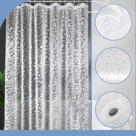 PEVA Shower Curtain 180x180cm,Heavy Duty Plastic 3D Clear Pebble Weighted Shower Curtains Mould Proof Resistant Waterproof Bath Curtains with 12 Hooks for Wet Room,Bathroom,Shower Stall,Bath Tub
