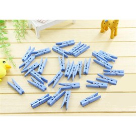 100 Colored Wooden Large Pegs 45mm Clothespins Craft Photo Clips with 20 Meters Jute Twine for Craft Rustic Decoration(SkyBlue)