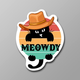 Meowdy Cowboy Cat Funny Vinyl Decal Sticker For Cars Trucks Windows Bumpers Walls Laptops Cups Etc - Peel And Stick Weatherproof Indoor Outdoor Full Color Printed Laminated Vinyl - 5.5 Inches At Largest Point - KCD3495