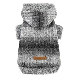 Fitwarm Fuzzy Dog Sweater, Knitted Winter Dog Clothes for Small Dogs Boy Girl, Pet Cat Hooded Outfit, Heather Grey, Black, XL