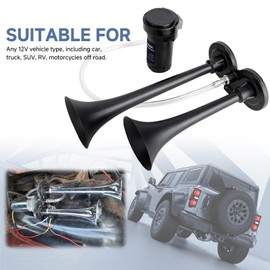 FARBIN Loud Train Horn for Car 12V 150db Super Loud Air Horn Dual Trumpet Truck Horn with Compressor and Button