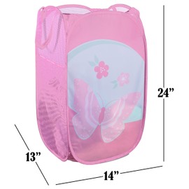 Bote pop-up para ropa sucia de malla – individual o doble – fácil de abrir y se pliega para su almacenamiento.El material del bote ayuda a eliminar los olores de la lavandería y la humedad.Ideal para el dormitorio de la universidad., Mariposa, Butterfly,