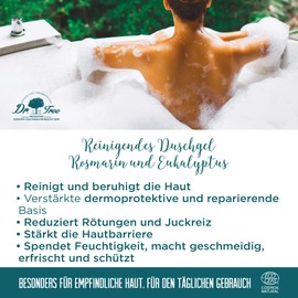Dr. Tree Cleansing and Thermal Protective Shower Gel, Suitable for Sensitive or Atopic Skin, Strengthens the Microbiome, 99.6%, Natural Ingredients, Rosemary and Eucalyptus, 500 ml