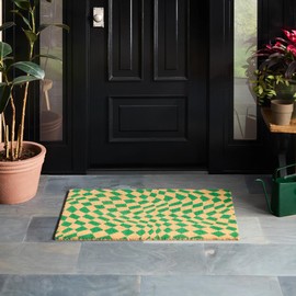 TOWN & COUNTRY TERRA Emmett Groovy Checkerboard Door Mat, Natural Coir, Heavyweight, Non-Slip Entryway Mat, Green, 24"x36"