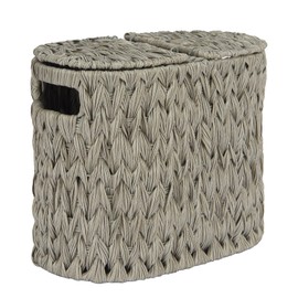 ROSOS Toilet Paper Storage with Double Lid, Toilet Paper Basket for Storage, Waterproof & Freestanding Tissue Holder for Bathroom, 4 Rolls, Grey
