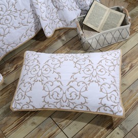 mixinni 2-Piece King Size Soft Microfiber Beige Quilted Embroidery Floral Pattern Pillow Shams-20" x 36"