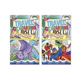 ARTBOX Boys Travel Colouring Set Dinosaur/Superhero, 60 Pages + 12 Pencils X1 Set