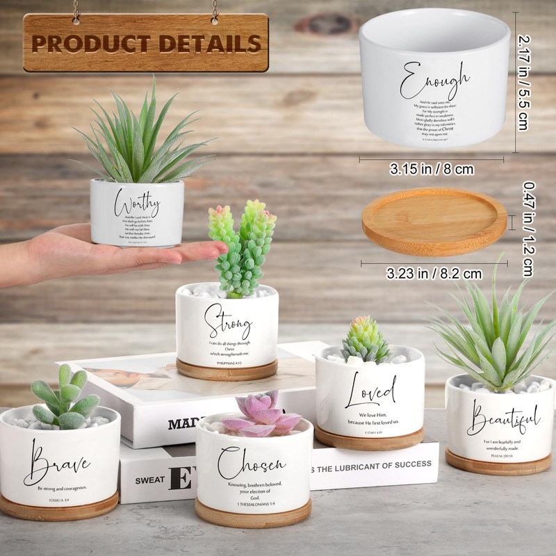 Fumete 12 Pcs Bible Verse Succulent Pots with Tray Drainage,