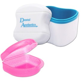 Dental Bath and Retainer Case ~ Storage Case and Container for Soaking Ortho Retainers, Sports Dental Appliances, Dentures & More (Glitter Pink Case)