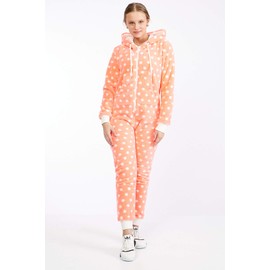 Crazy Age Teddy fleece teddy fur jumpsuit fluffy and cuddly soft warm onesie full body suit warm (Lacy) - Neon pink2917, size: m