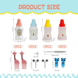 81 Pcs Bento Box Accessories, Including Mini Ketchup Bottles Squeeze, Condiment Squeeze Bottles, Sauce Container, Cute Food Picks for Office, Picnic, Salad Dressing, Honey,Travel, Lunch box