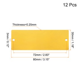 sourcing map Aluminium Blank Tags, 80 x 30 x 0.25mm Rectangle Engraving Blanks Card with 2 Hole for Machine Nameplate DIY Label Tag, 12Pcs (Gold Tone)