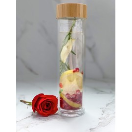 Glass tumbler for warm and cold water By Kozy Kitchen- Double glass wall- Equipped with steel infuser and strainer for loose leaf, tea,coffee or fruit water (White Sleeve/Le Petit Prince)