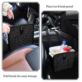 Oarencol Black Leopard Car Trash Can, Foldable Hanging Car Trash Bag, Small Waterproof Car Accessories Garbage Bin Cheetah Print