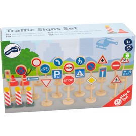 Small Foot Wooden Traffic Signs Set - Accessories for Wooden Vehicles and Railways - for Children Aged 3 Years and Up - 11736 Toys - Red