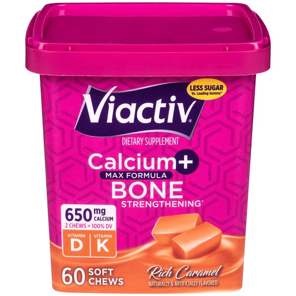 Viactiv Calcium +Vitamin D3 Supplement Soft Chews, Caramel, 60 Chews