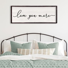 Foutcheou Love You More Above Bed Wall Decor Sign 32"×12" for Master Bedroom Over Bed Large Simple Wood Framed Hanging Wall Art (Black)