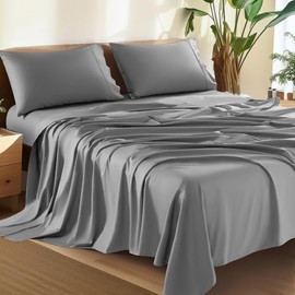 Shilucheng 100% Cotton King Size Sheets Set - 1500 Thread Count，Luxury Egyptian Cotton Bed Sheets，5-Star Hotel Quality Sheets, Breathable & Cooling, 16 Inch Deep Pocket - 4 Piece (Grey)