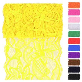 Swpeet 5 Yard by 3.15" Wide Yellow Lace Fabric Stretch Elastic, Trim Lace Ribbon, Elastic Sewing Trim Ribbon for Garment, Headbands, Wedding Bouquet Making DIY Crafts
