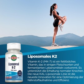 KAL Vitamin K2 100 mcg - 30 Kapseln - Liposomales Vitamin K2 - K2 MK7 - Knochen Gesundheit - Vegan