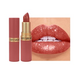 Brown Red Sparkling Glitter Lipstick,Long Lasting Shimmer Metallic Lipstick for Women Glitter Nude Waterproof Lip Gloss, Diamond Shiny Non-Stick Lipgloss Liptint Blam Lip Color labiales Makeup Gift-04