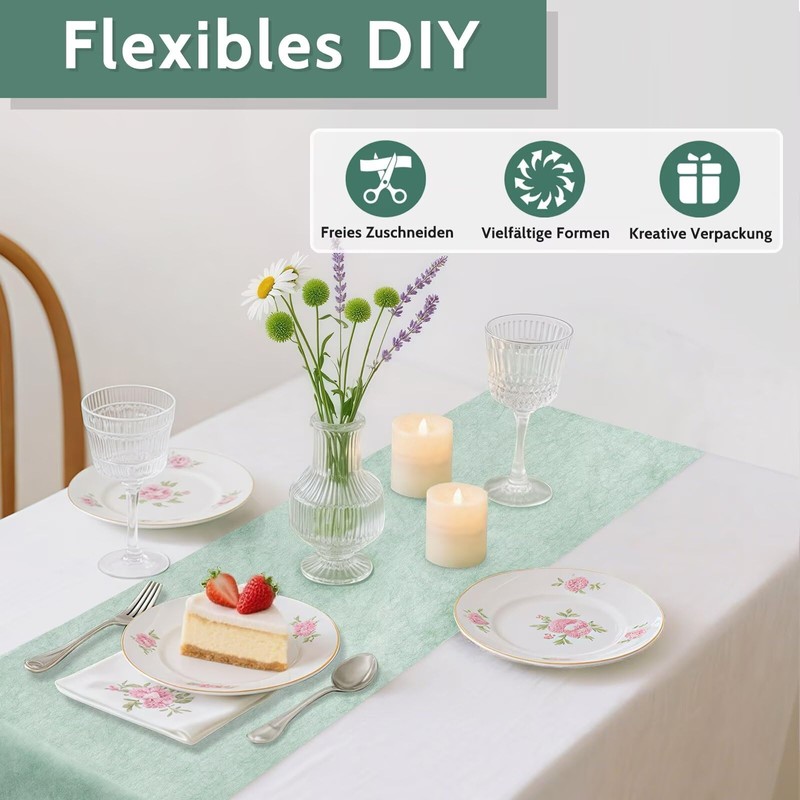 Table Runner, 0.3 x 50 m, Eucalyptus Green, Disposable Non-Woven