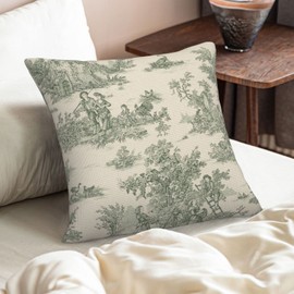 CALHogar Toile Pillow Covers,French Country Decor,Vintage Throw Pillows,Spring Pillow Cover,Green Pillow Cover,Linen Pillow Covers,Vintage French Jouy Pillow case