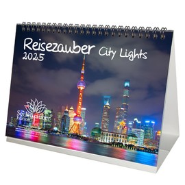 Städtezauber City Lights DIN A5 Desk Calendar for 2025 Holidays Travel City Cities – Contents: 1 x Calendar, 1 x Christmas Card (2 Pieces)