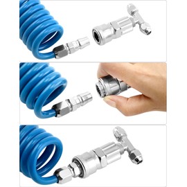 QWORK Air Blow Gun Kit, 2 Sets of Heavy Duty Air Duster Blow Gun Dust Cleaner with 16' (5m) Long Coil, Air Seat Blow Gun Fits 1/4"(6mm) air Hose for Trucks, Semi Trailers or Tractors