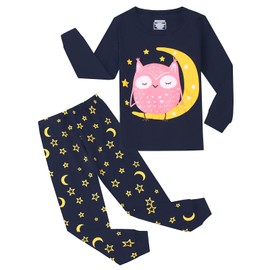 Codkkre Girls' Unicorn Children's Pyjamas Cotton Long Sleeve Winter Pyjamas Two Piece Size 3-13 Years, Navy/Owl